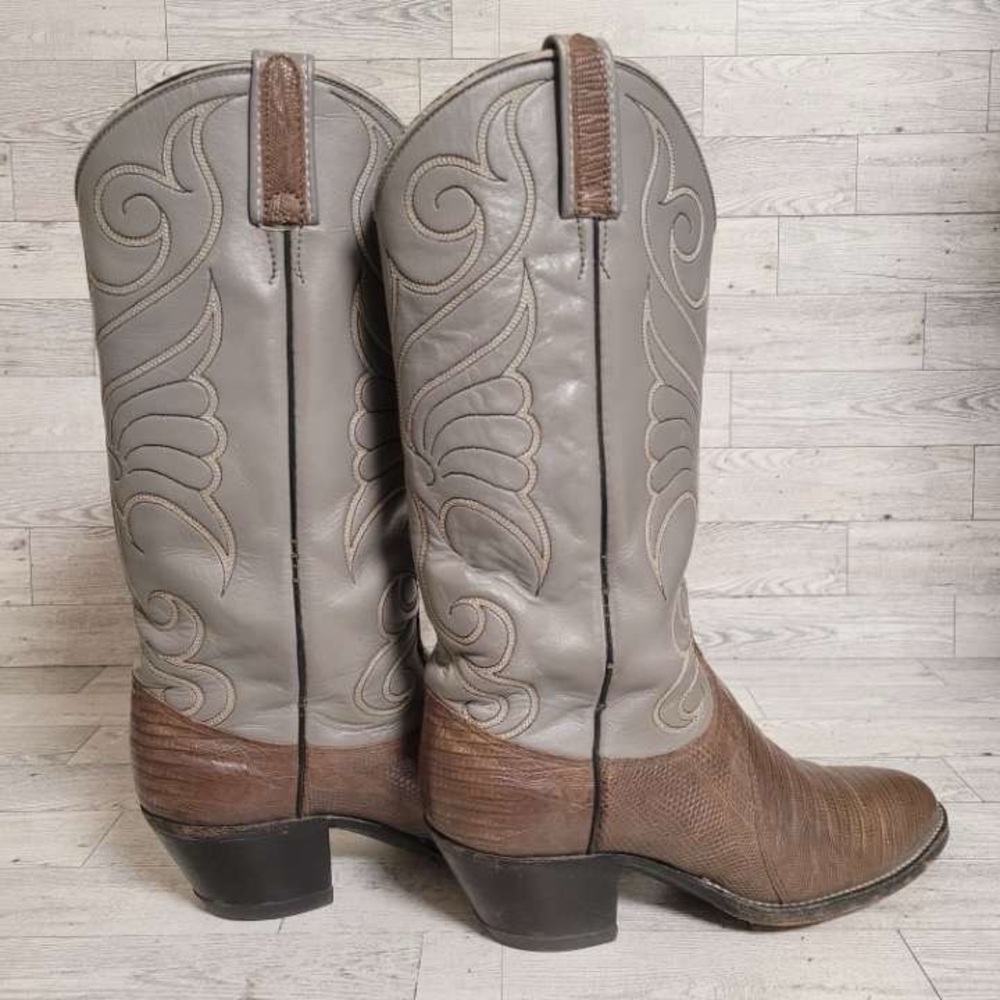 Vintage Dan Post Western Exotic Gray Lizard Leather Cowboy Boots Women’s 7 C - Picture 4 of 9